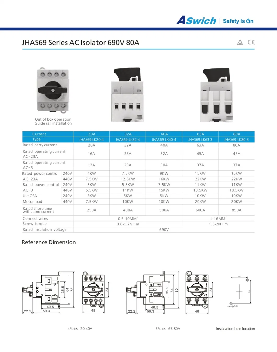 IP66 40A 63A AC Waterproof Isolator Switch CE TUV